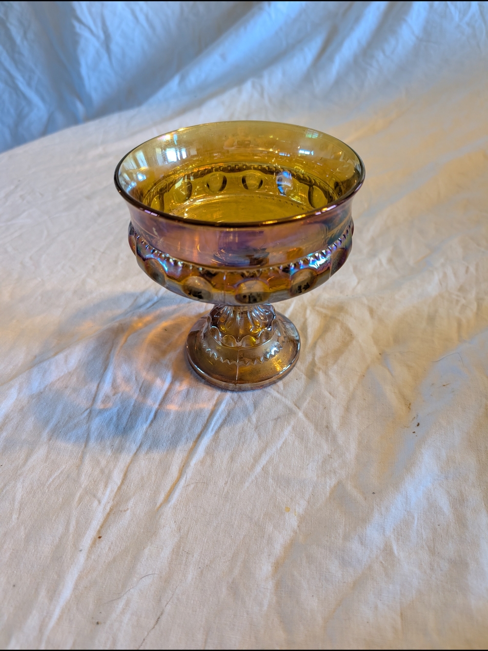 2/30$ Indiana Glass Carnival Iridescent Amber Yellow Compote